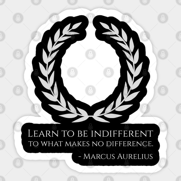 Classical Rome Stoic Philosophy Caesar Marcus Aurelius Quote - Learn to be indifferent to what makes no difference. Sticker by Styr Designs